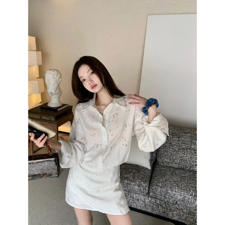 【白月光玫瑰】玫瑰花镂空衬衫连衣裙辣妹短裙裙子