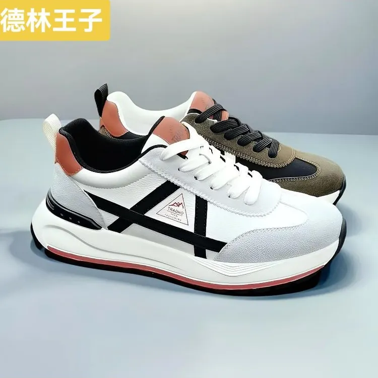德林王子头层牛皮春季时尚休闲鞋系带休闲风透气休闲百搭潮流男鞋