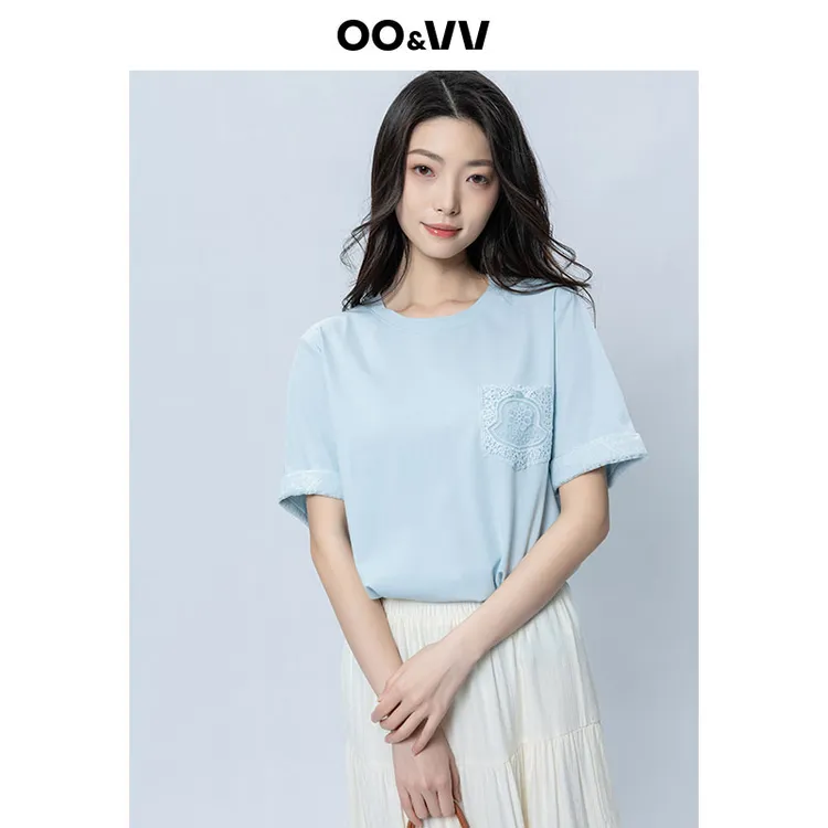 花纱T恤套头时尚简约半袖小众宽松蕾丝短袖纯欲慵懒风女装