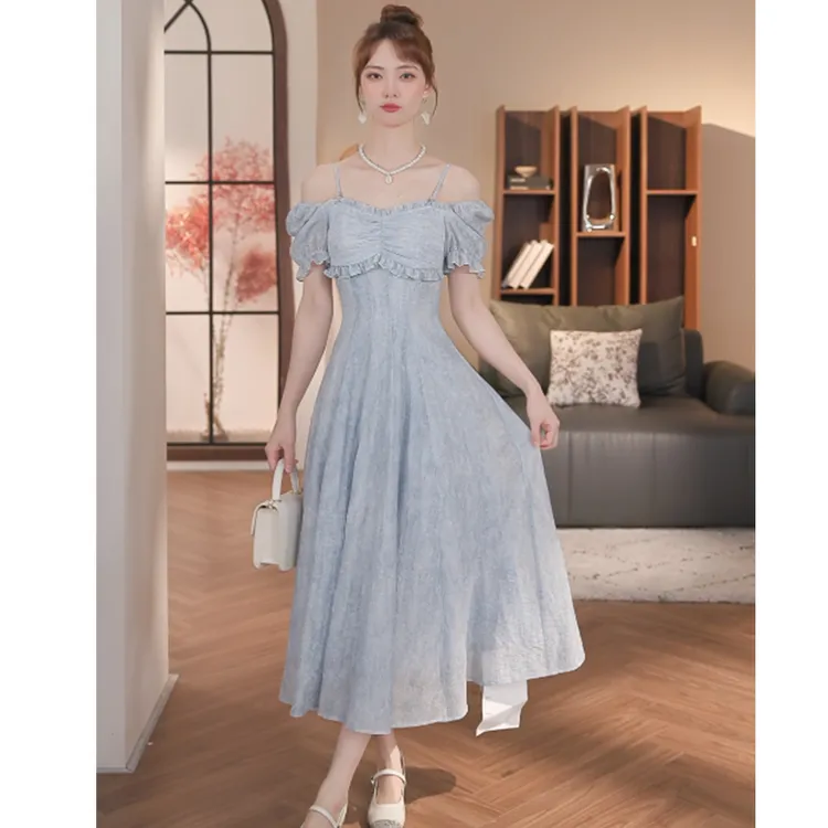 乔琪拉-【意蕴蓝调】新款显瘦收腰设计感气质连衣裙-53820F