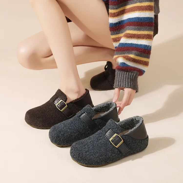 【品牌】复古一鞋两穿内增高毛毡勃肯鞋女冬保暖毛呢乐福鞋699-1