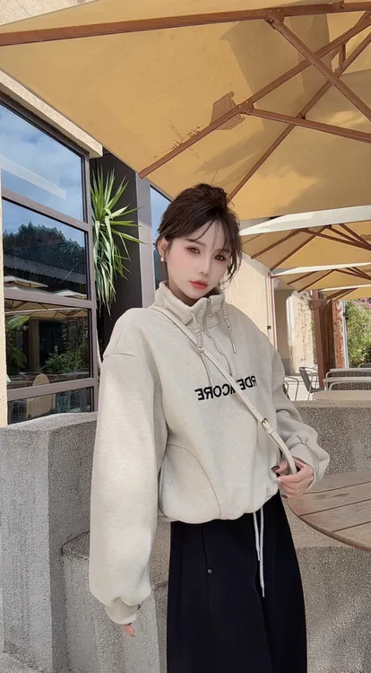 【西柚专属】<复合bb绒>秋冬新款时尚百搭宽松加绒刺绣字母卫衣