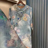 紫嫣-中式国风刺绣斜襟香云纱连衣裙