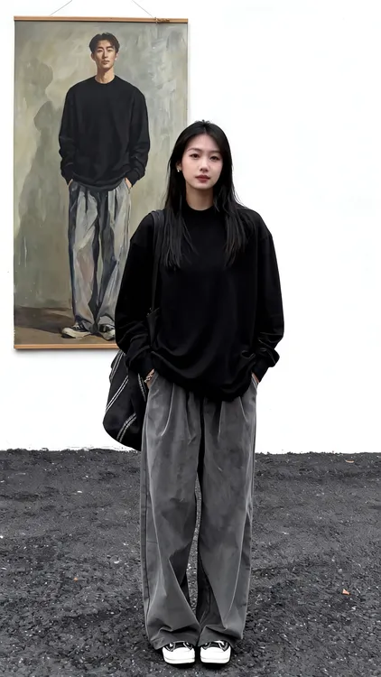 【重磅纯棉】秋季新款潮流美式宽松落肩港风韩版美式大码ins长袖T恤