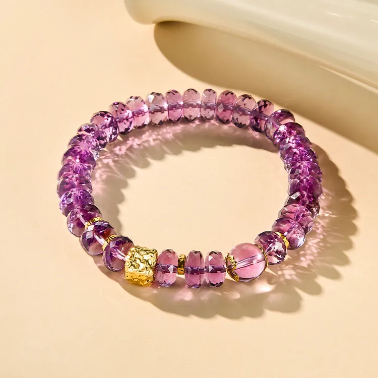 ECI【原创设计·紫梦星河】足金天然水晶手串紫水晶手链轻奢黄金手镯