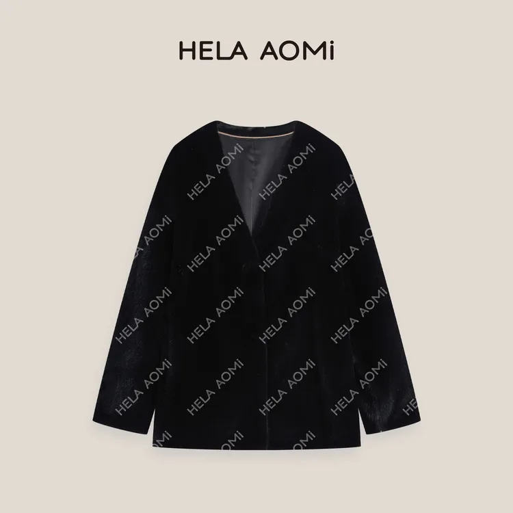 HELA AOMI "宝嘉美 黑水貂"水貂毛皮气质慵懒皮草CY5DC29451