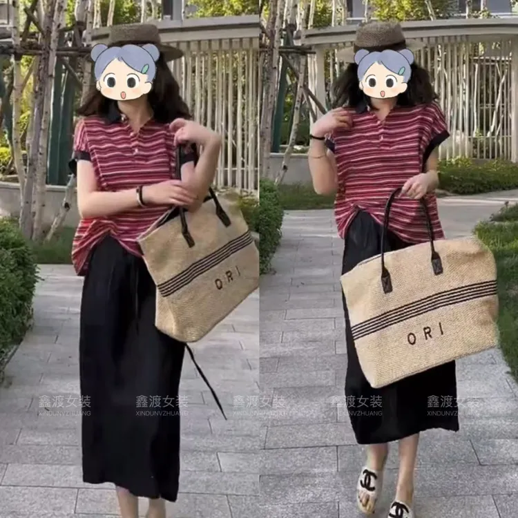 2025夏季新款时尚显瘦气质女士网红洋气两件套百搭款D9402