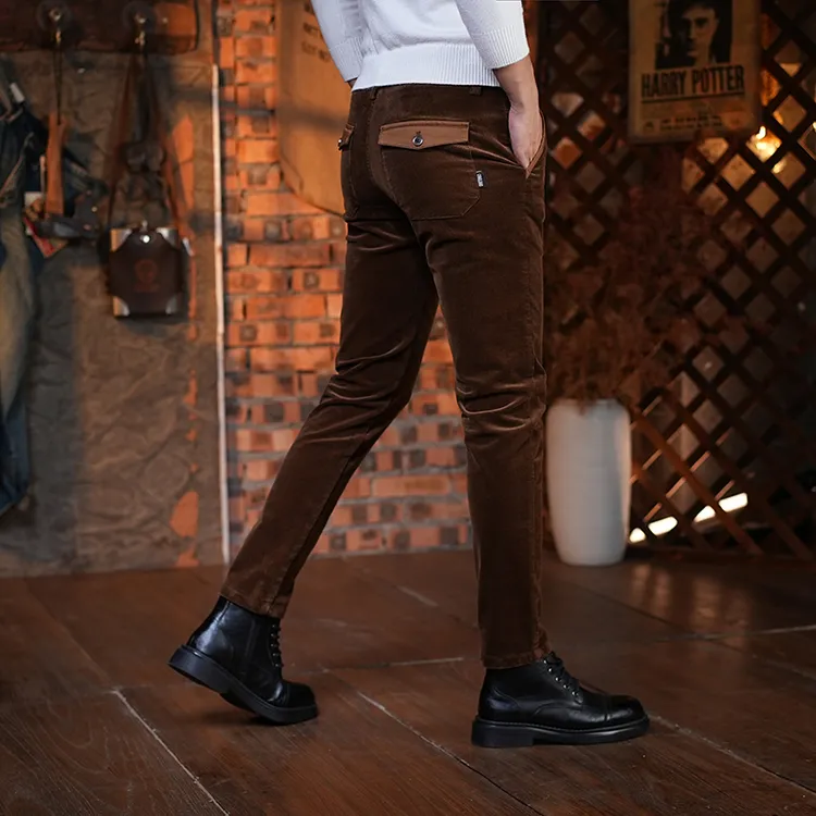 VARSACIVIP/瓦萨琪贵宾厚款灯芯绒男修身休闲裤弹力时尚商务男士