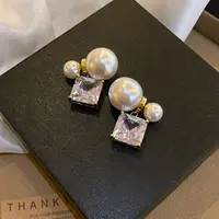 铜合金合成锆石耳饰 法式两戴时尚方形耳钉气质潮小众高级感A261