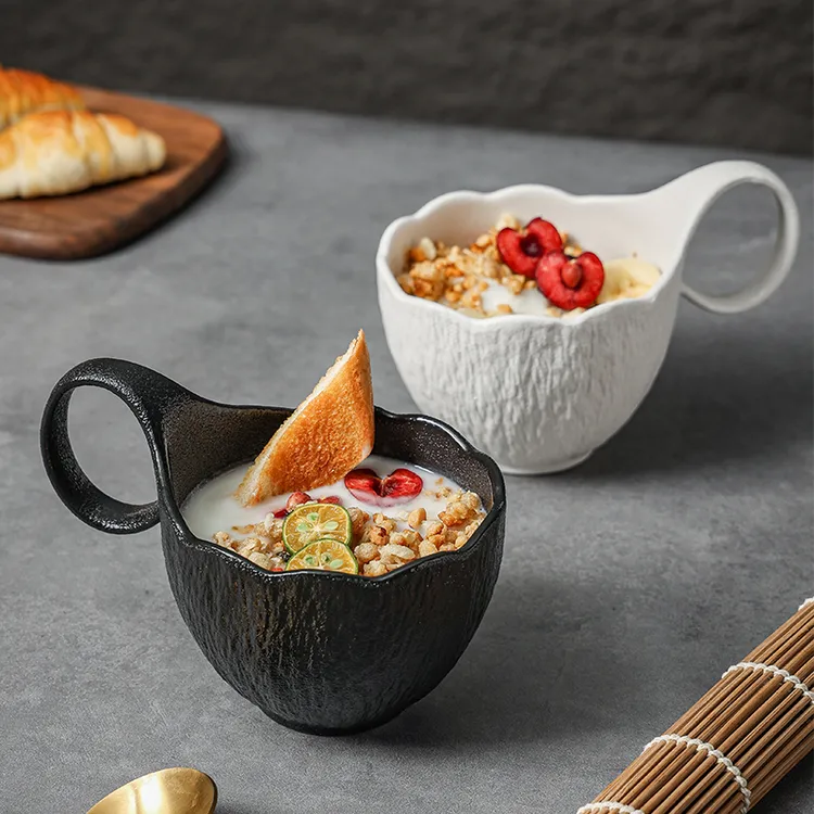 日式陶瓷燕麦杯高颜值牛奶杯家用耐高温杯子高级感早餐杯甜品杯