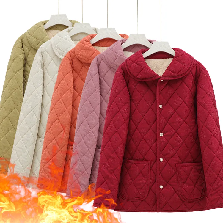 中老年女装中年妈妈轻薄小棉袄秋冬加厚中长款棉袄