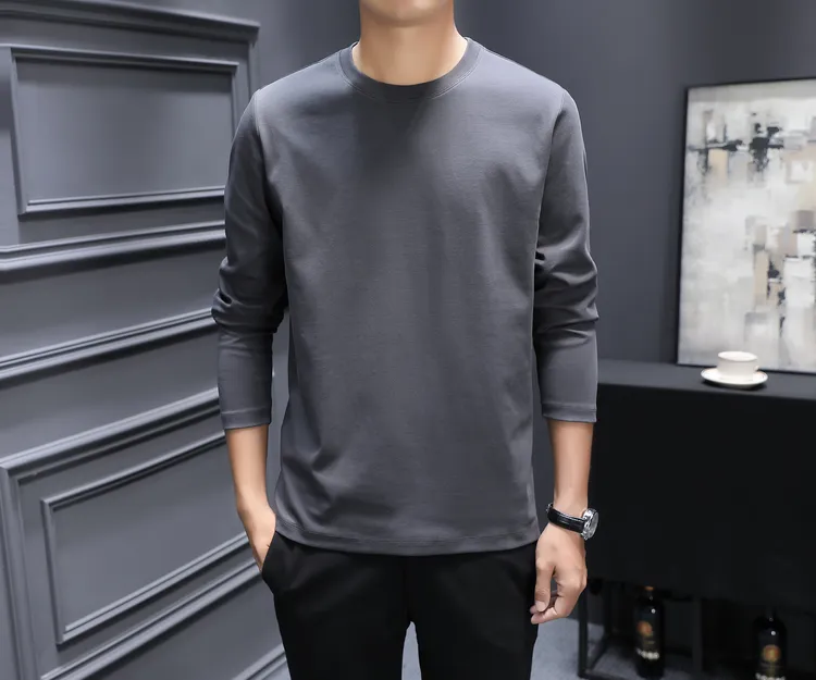 液氨丝光棉春秋长袖T恤男打底衫秋冬纯白色亲肤高级感韩版打底衫