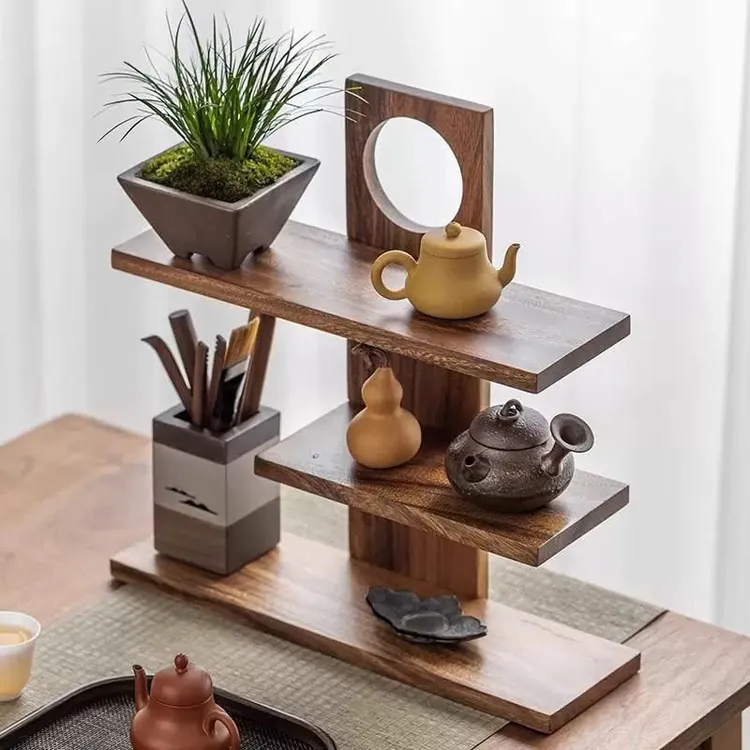 【1510人收藏】博古架小多层桌面实木复古茶具摆件家用茶杯架茶壶架