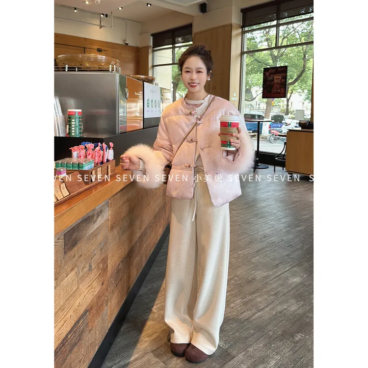 ⑦七七146小个子冬季保暖白狐毛新中式90白鸭绒羽绒服女外套小美说