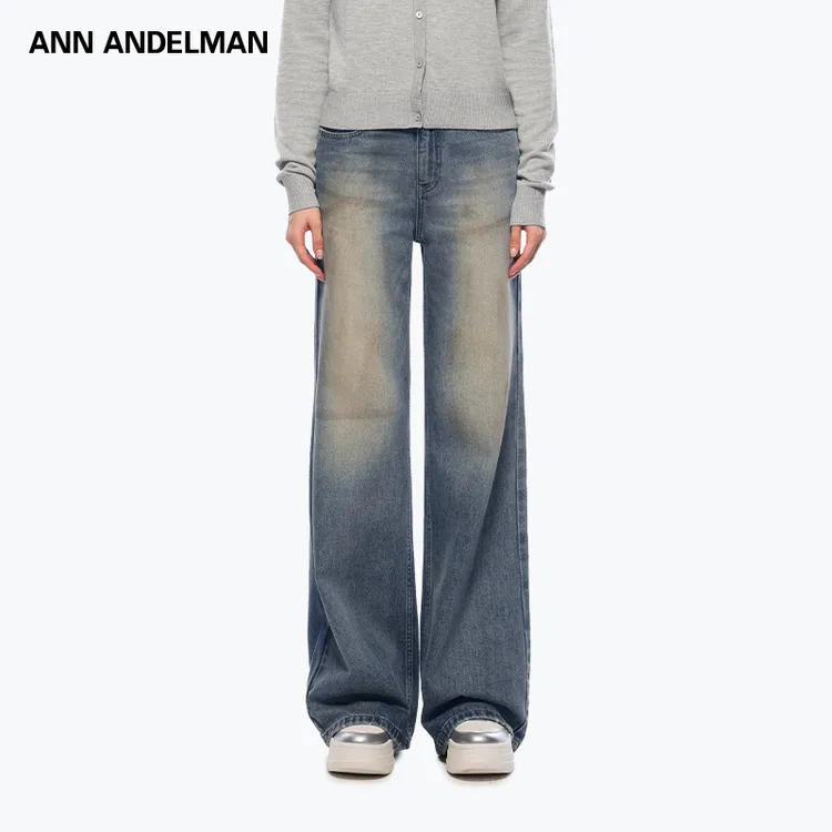 ANN ANDELMAN 25秋冬新款水洗小狗牛仔裤女休闲百搭高腰微喇长裤
