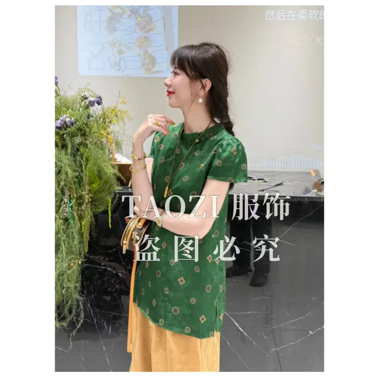 【桃子自制】 05222【小花】 南油高品质夏季新中式人丝短袖气质上衣