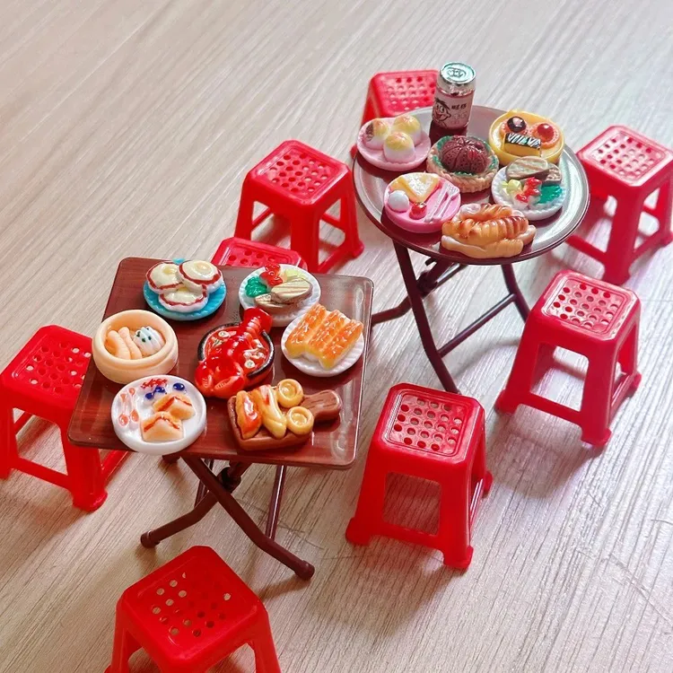 过家家迷你折叠方圆桌椅食玩模型仿真微缩怀旧摆件场景娃娃屋玩具