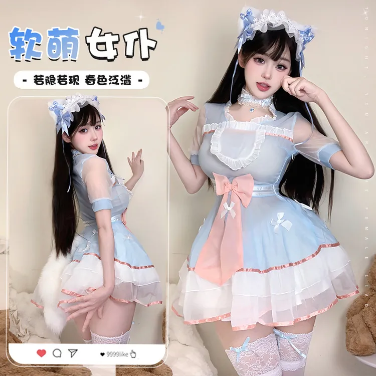 性感网纱透胸软糯纯欲日系学生甜美女仆装jk女佣制服羞羞套装服装