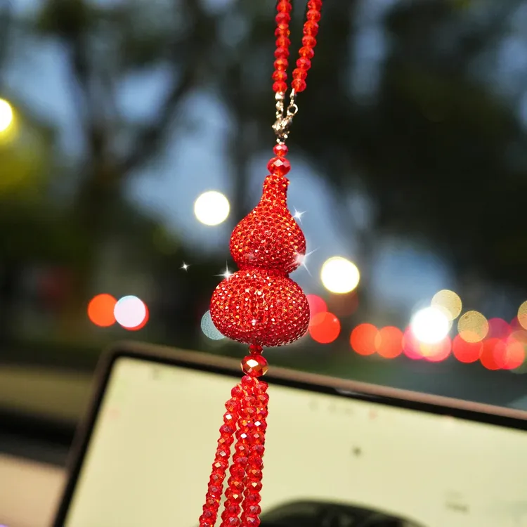 【平安福禄】2025新款水晶红葫芦银葫芦车载后视镜挂件好寓意礼物