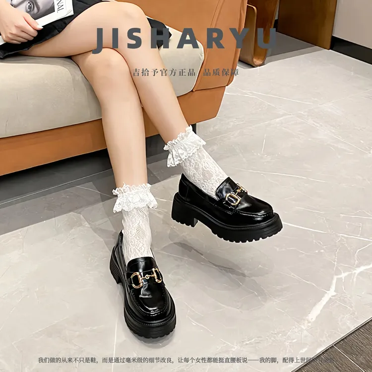 加肥加宽大码女鞋【小mi蜂】英伦风百搭舒适厚底一脚蹬乐福小皮鞋