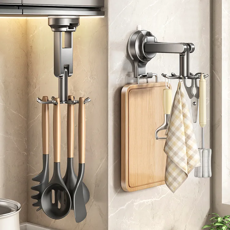 六爪旋转挂钩免打孔厨房粘钩收纳架置物架客厅卫生间多功能挂钩