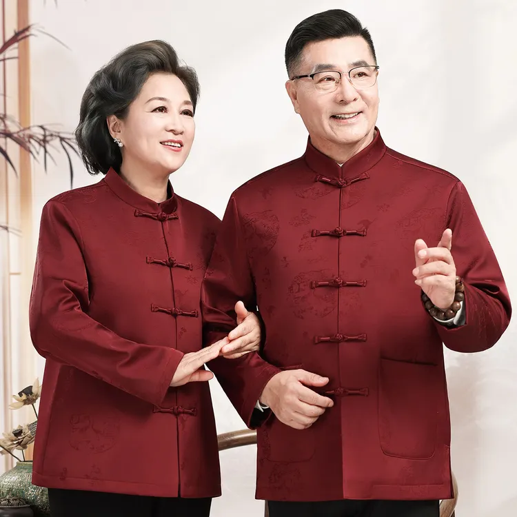 中老年父母情侣款唐装春秋季长袖爷爷奶奶过生日宴席休闲夹克外套