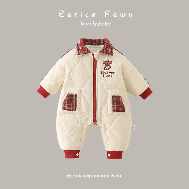 DZ冬季婴儿棉衣男女宝宝连体衣加厚休闲保暖长袖爬服可爱洋气哈衣