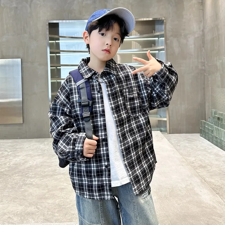 男童格子衬衫外套春秋款2025新款春季男孩中大儿童春装韩版上衣潮