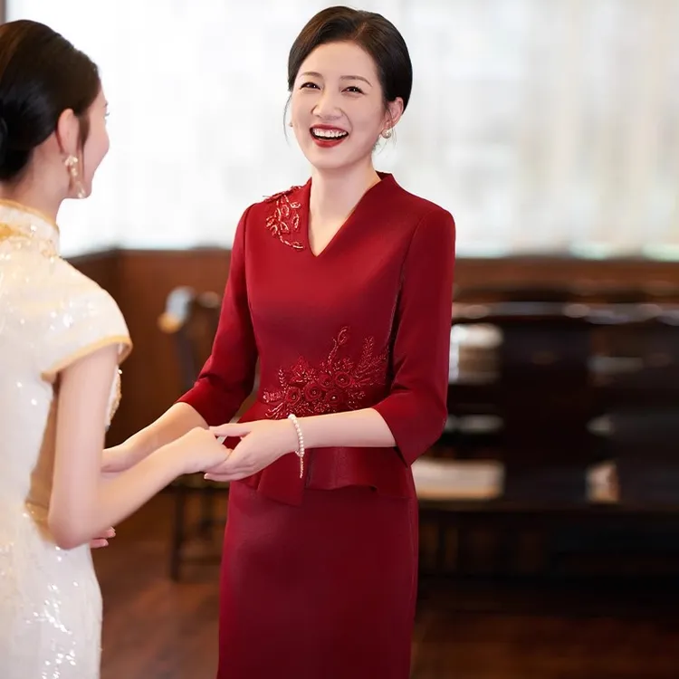 高端喜婆婆婚宴装喜服旗袍2025新款高贵年轻女方妈妈年轻婚礼礼服