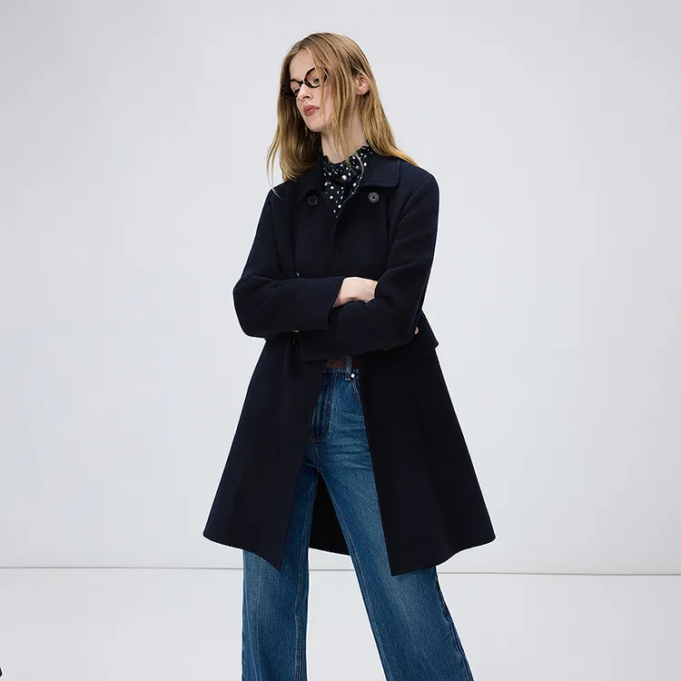 朗姿冬季双面呢大衣雅丹风复古时尚气质通勤2025年新款毛呢外套