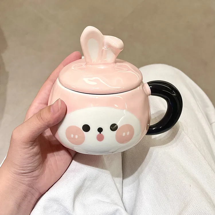 高颜值兔子马克杯带盖大容量可爱杯子情侣陶瓷水杯送女生伴手礼品