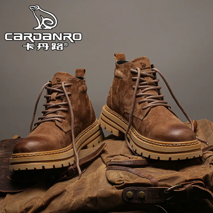 意大利卡丹路马丁靴男冬季英伦风复古高帮皮鞋男士休闲真皮工装靴