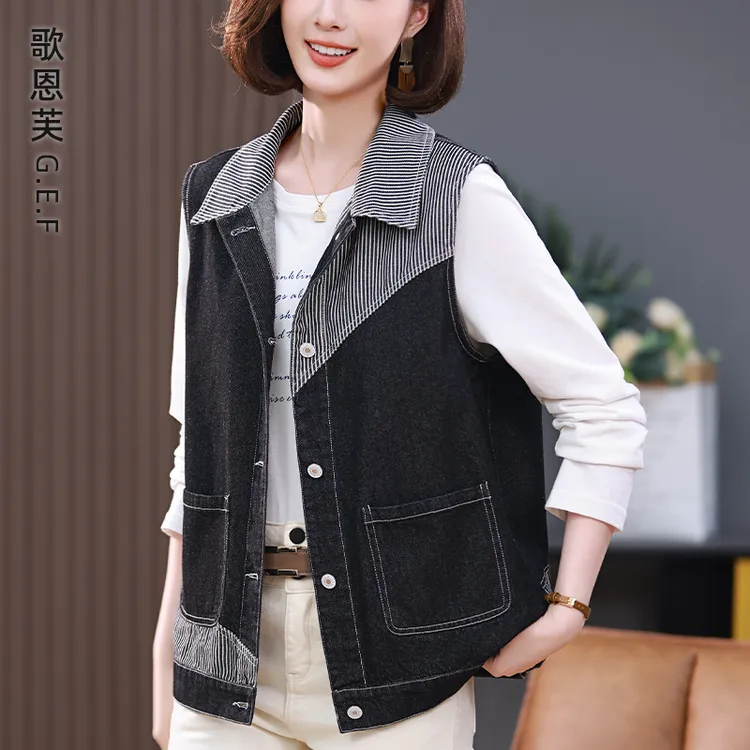 牛仔背心马甲女春秋2025新款小个子百搭洋气中年妈妈休闲坎肩马夹