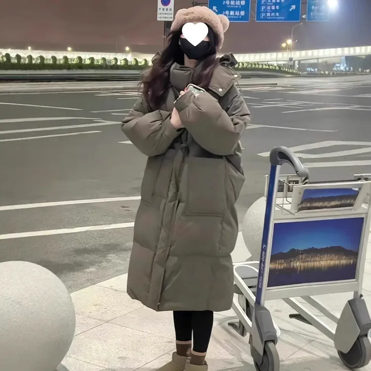 宽松型小个子加厚连帽棉服棉衣2025冬季新款韩版宽松面包长款外套