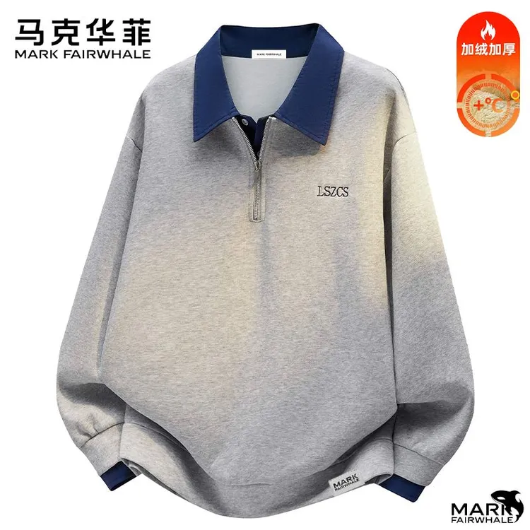 马克华菲美式假两件加绒卫衣男款秋冬季高级感宽松半拉链套头上衣
