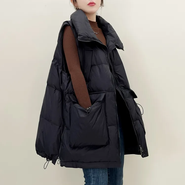 欧货羽绒马甲女2025秋冬韩版宽松外穿坎肩白鸭绒外套大口袋马夹