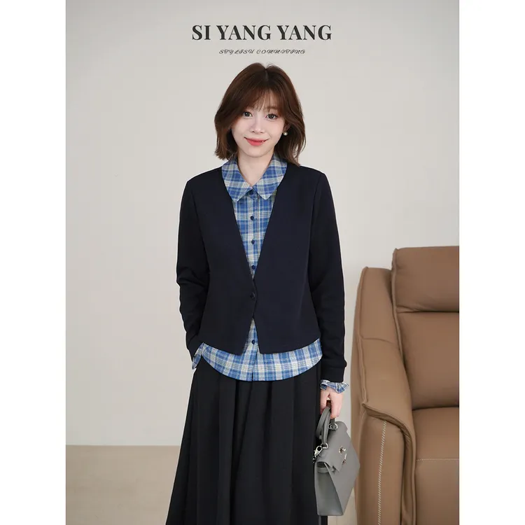 斯洋洋SIYANG火山绒保暖亲肤舒适通勤格子假两件上衣SY510A050SYY