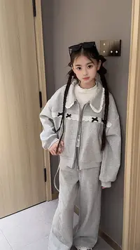 1129【点】儿童时尚休闲加绒外套裤子套装-9927