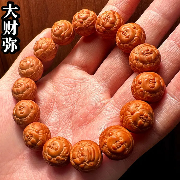 双面大财弥猴头手串高端文玩核桃雕刻财神弥勒财迷男款男士橄榄核