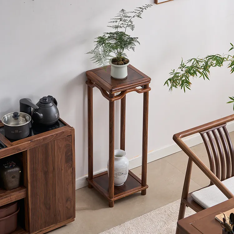 胡桃木花架子阳台置物架明式实木落地花几室内客厅禅意花台盆景架