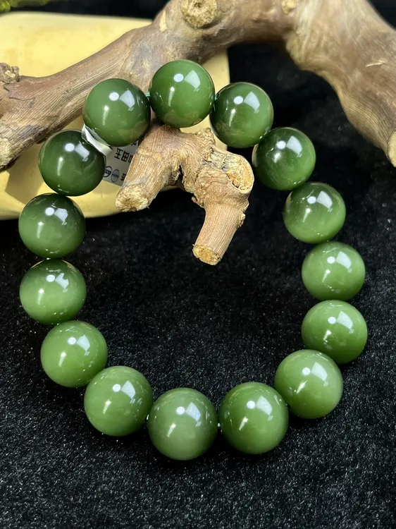 【九哥珠宝LH094】和田玉碧玉手串15mm绿猫眼 多样性发一件