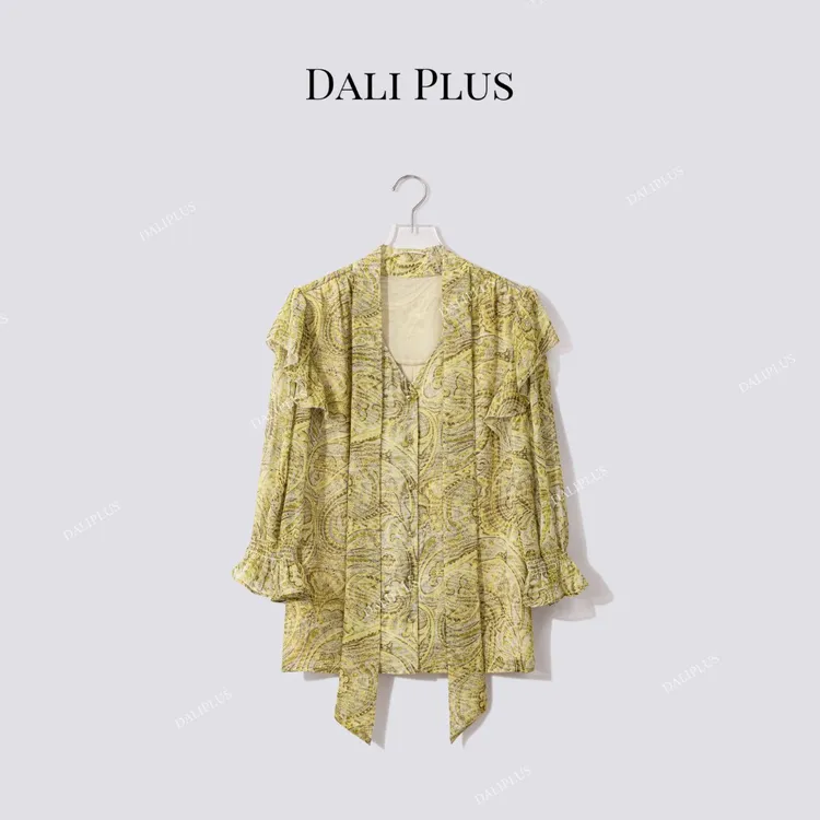 DALI PLUS“腰果花飘带上衣”宫廷风繁复织图案衬衫-D5ST1185