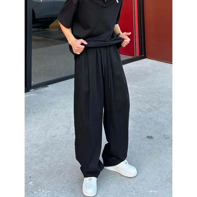 【亏米清仓】夏款亚麻莱赛尔老钱风轻薄宽松直筒百搭简约男生休闲裤