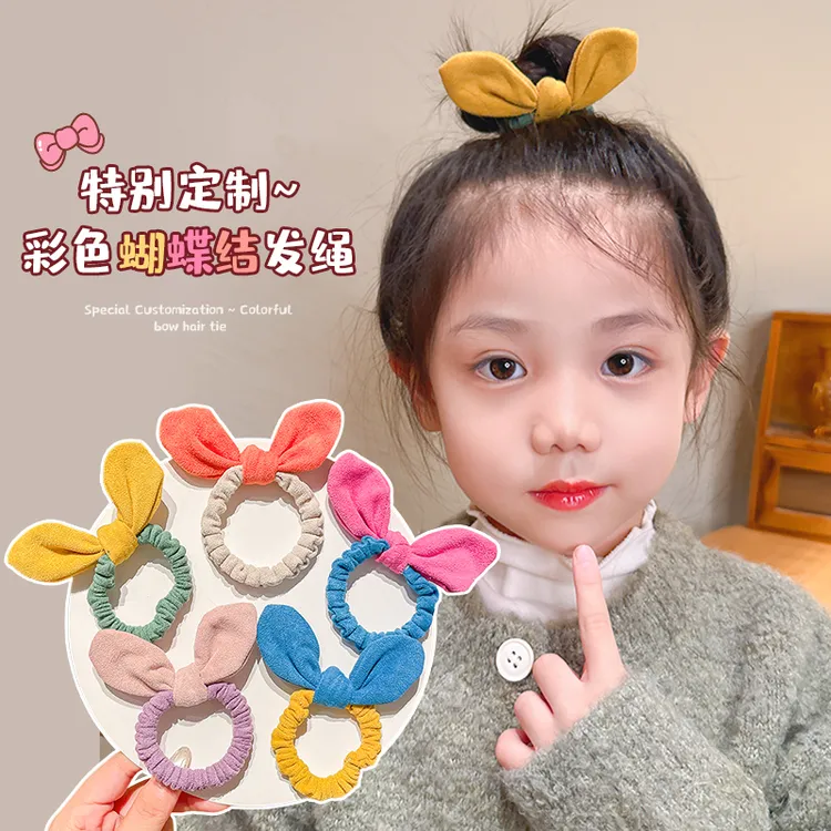 韩版鹿皮绒兔耳朵小肠发圈儿童马尾伤发头饰皮筋头绳女孩饰品发饰