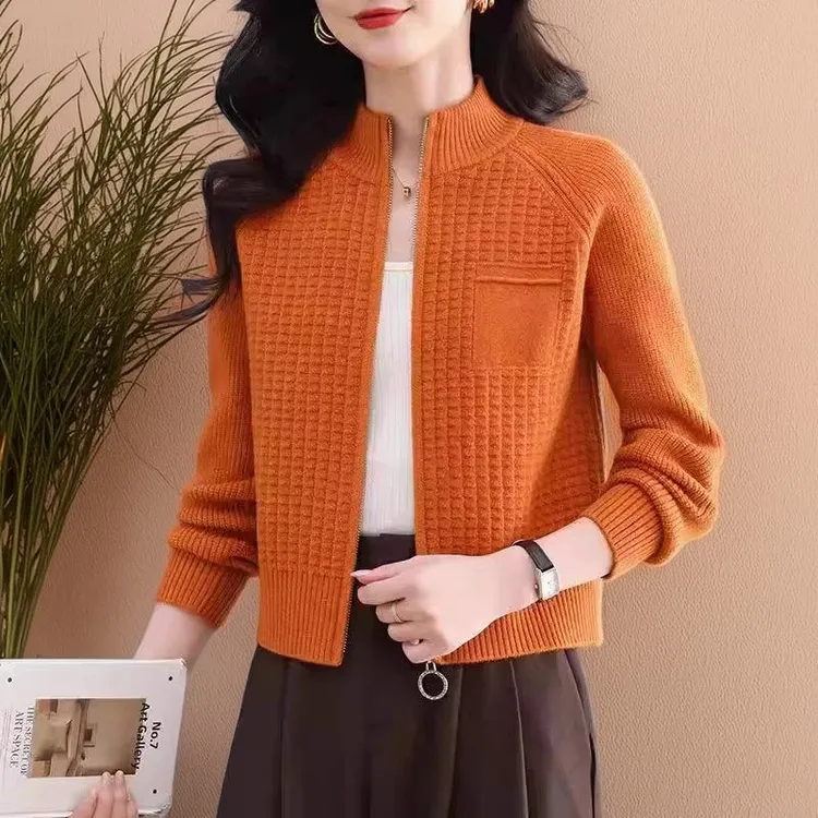 100%纯羊毛羊毛衫小个子立领拉链针织毛衣外套女2025秋冬新款开衫