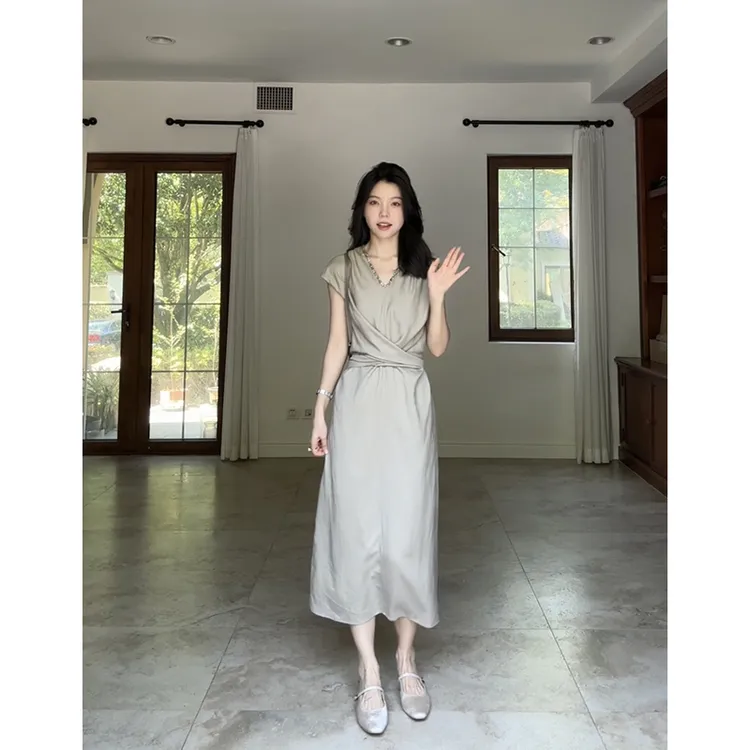 郭九九呢 天丝亚麻贝壳法式气质简约收腰显瘦连衣裙 G925Q11051