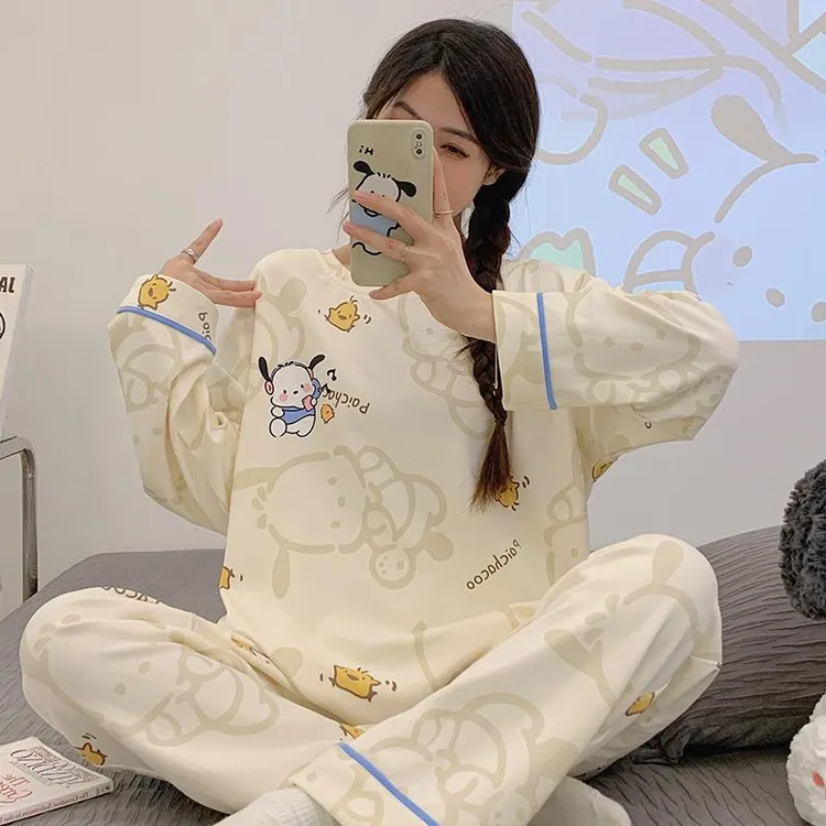 FAVMARTHA春秋季女士睡衣纯棉长袖长裤秋冬款少女卡通可外穿宽松