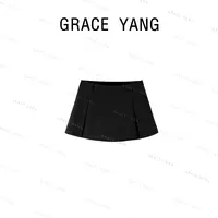 「black 腿精搭配王」设计感显瘦大长腿压褶百搭裤裙