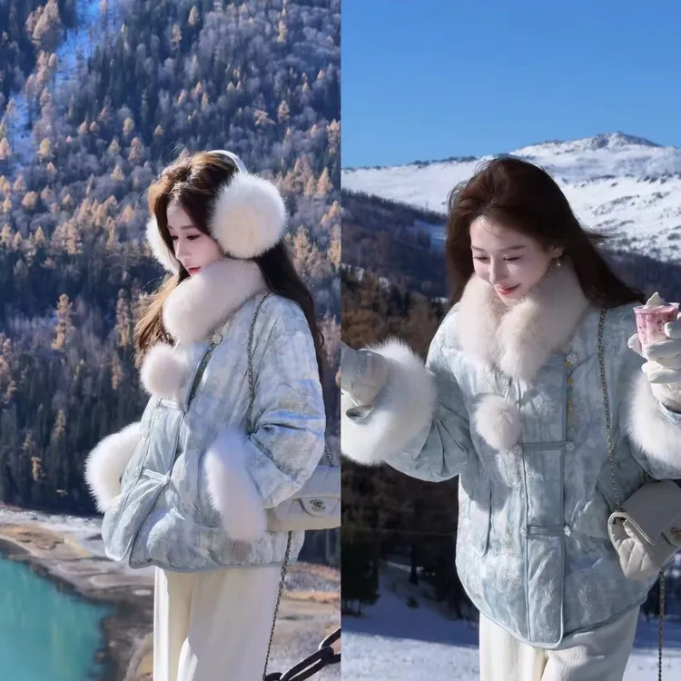 【婷婷】《天空之镜》丝绒晕染刺绣贵气水貂国风羽绒服TT2SDTH2581