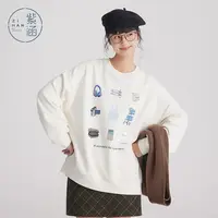 紫涵落肩袖圆领卫衣趣味印花套头衫舒适保暖百搭Z3Z09JS035